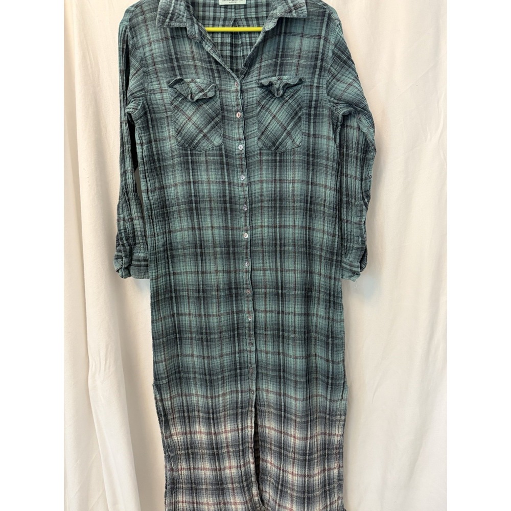 Natural Life Womens M Plaid Button Front Maxi Shirt Dress Green Boho Cottagecore